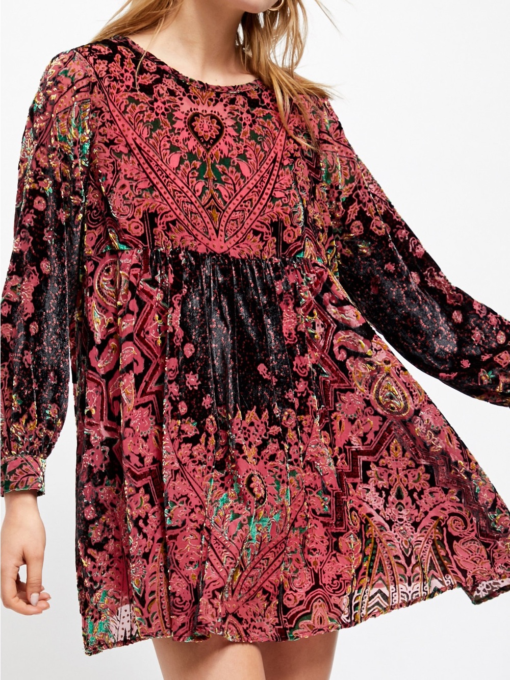Free People Mirror Mirror Velvet Burnt Red Floral Tunic Dress - Picture 14 of 16